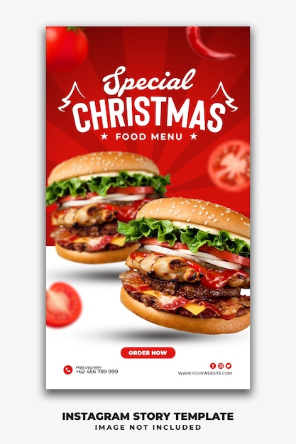 Restaurante de modelos de histórias de mídia social de natal para hambúrguer de menu de fastfood Psd Premium