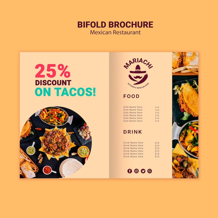 PSD grátis restaurante de pratos tradicionais mexicanos brochura dobrável