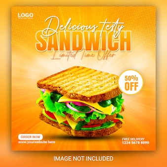 Restaurante super delicioso fast food pão e sanduíche de mídia social post modelo de design de banner
