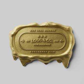 Retângulo arredondado clássico gotejando selo de cera de ouro real carimbo maquete de logotipo em relevo