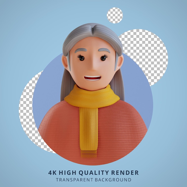 PSD grátis retrato de avatar de desenho animado 3d da velha