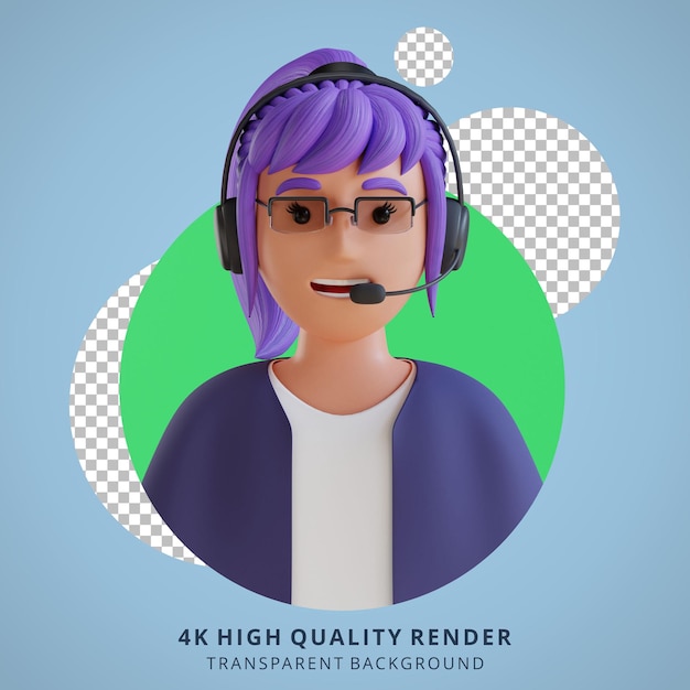 PSD grátis retrato de avatar de desenho animado 3d de atendimento ao cliente feminino