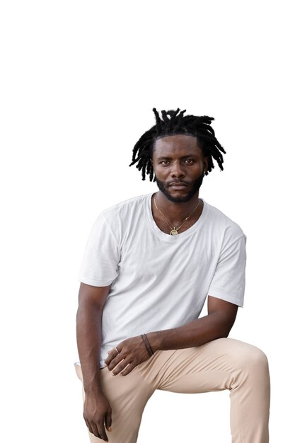 Retrato de jovem com penteado afro dreadlocks
