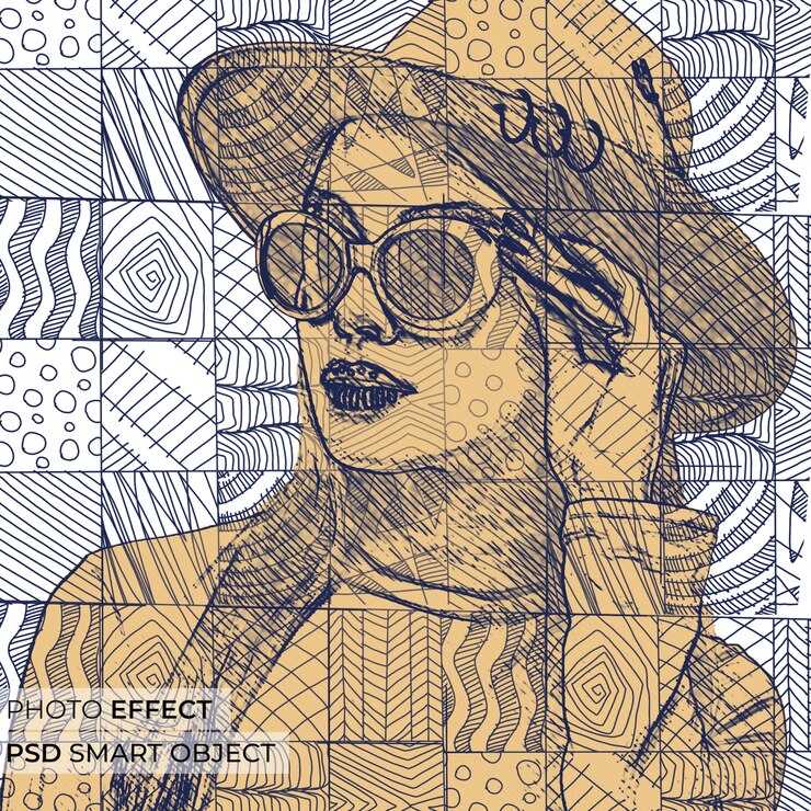 PSD grátis retrato de pessoa com efeito de mosaico doodle