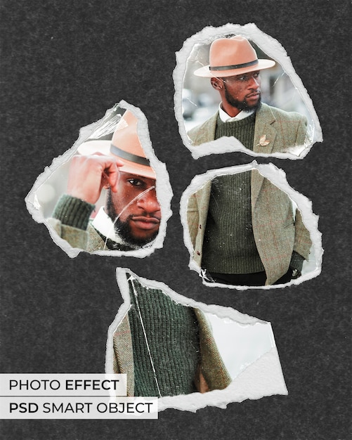 Retrato de pessoa com efeito de papel rasgado