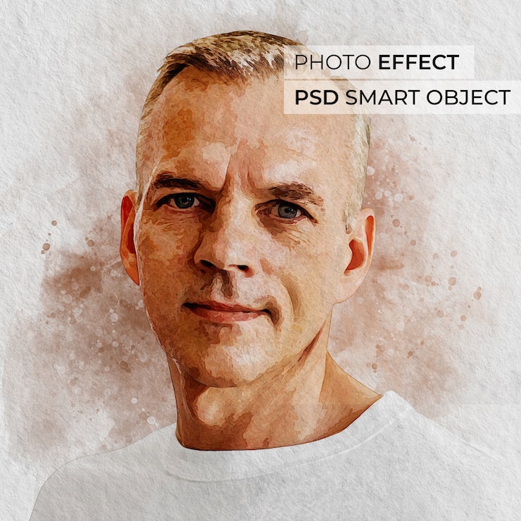 PSD grátis retrato de pessoa com maquete de efeito aquarela