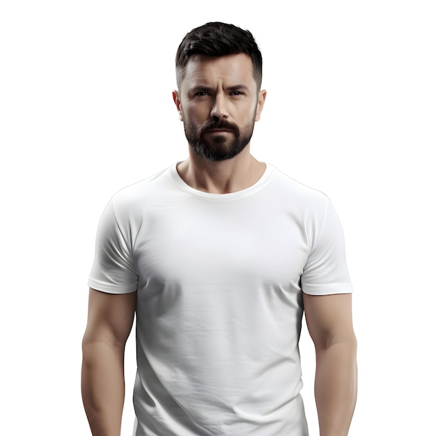 Retrato de um homem bonito de camisa branca em um fundo branco