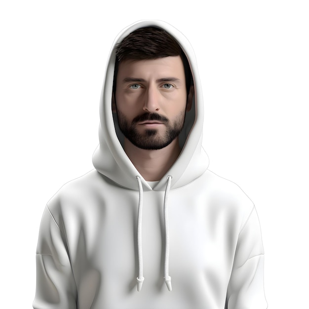 Retrato de um jovem com um capuz branco em um fundo branco