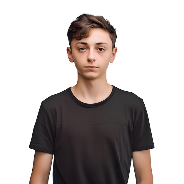 Retrato de um jovem de camisa preta isolado em fundo branco