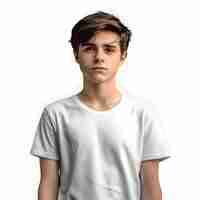 PSD grátis retrato de um menino adolescente com uma camiseta branca em um fundo branco