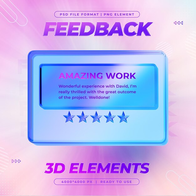 Revisão de feedback do cliente Renderização 3D de mídias sociais isoladas