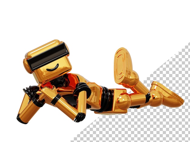Robô de ouro isolado na renderização 3d de fundo branco