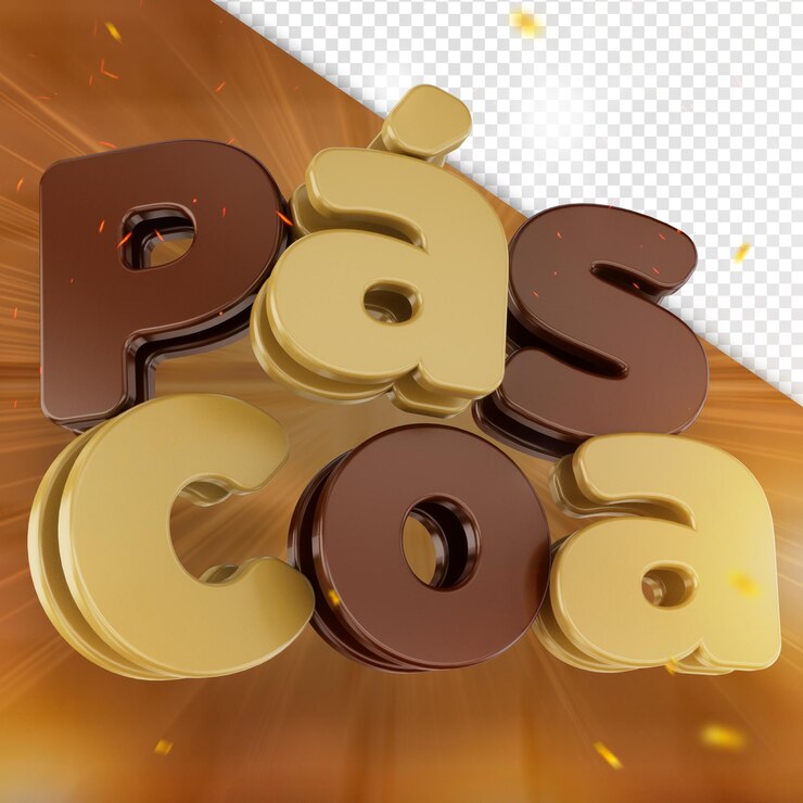 PSD grátis rótulo 3d para promoção de feliz páscoa com textura de chocolate pascoa no brasil