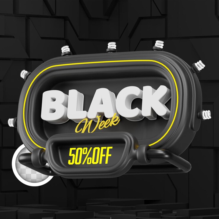 PSD grátis rótulo da semana black friday com luzes ao redor