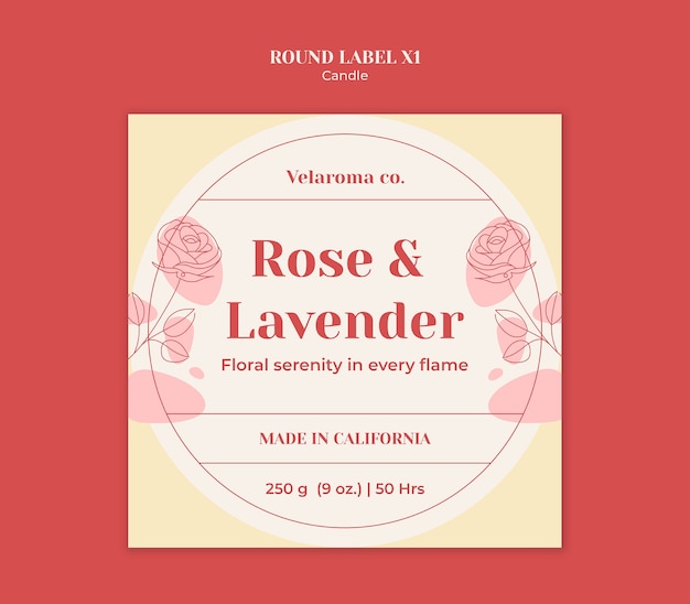 Rótulo de vela de rosa e lavanda