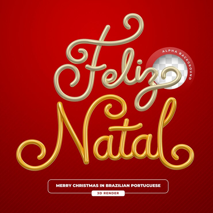 PSD grátis rótulo feliz natal em português brasileiro renderização 3d com fundo transparente