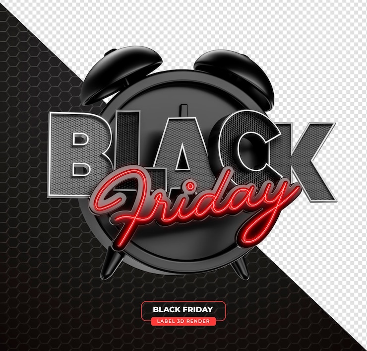 PSD grátis rótulo promocional da black friday vermelho e preto em renderização 3d com fundo transparente