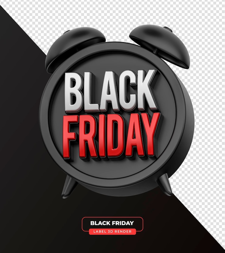 PSD grátis rótulo promocional da black friday vermelho e preto em renderização 3d com fundo transparente