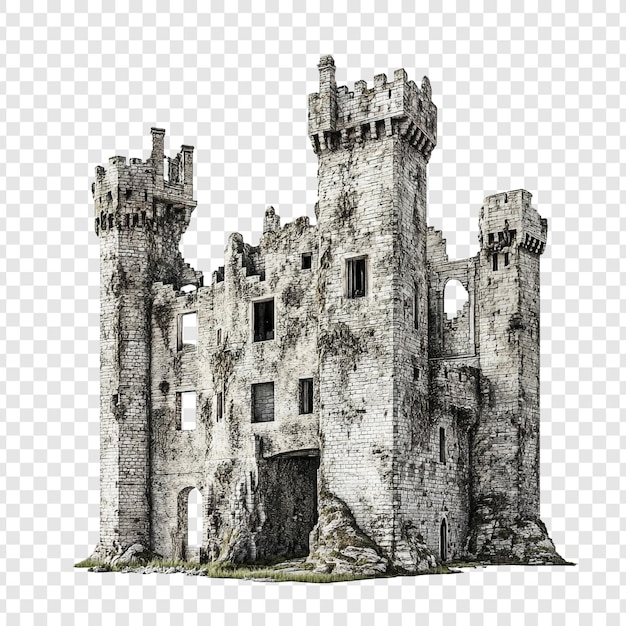 Ruínas de um majestoso castelo medieval Uma renderização 3D de uma fortaleza em ruínas