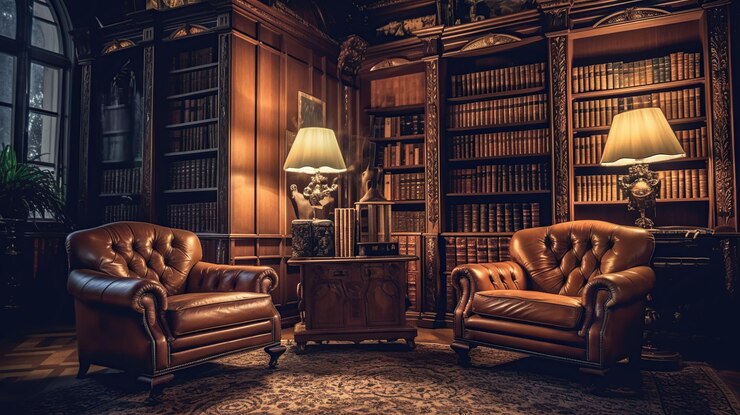 PSD grátis sala de leitura na antiga biblioteca ou casa generative ai