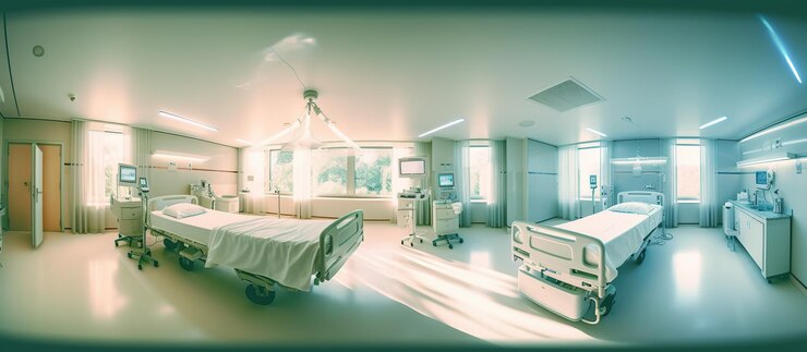 PSD grátis sala de recuperação hospitalar com camas e cadeiras generative ai