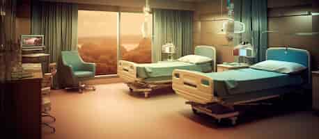PSD grátis sala de recuperação hospitalar com camas e cadeiras generative ai