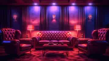 PSD grátis sala moderna com luz violeta e iluminação de luz vermelha generative ai
