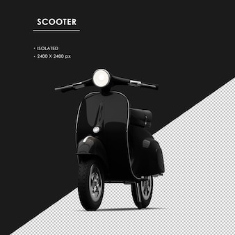 Scooter preto isolado da vista frontal do ângulo esquerdo