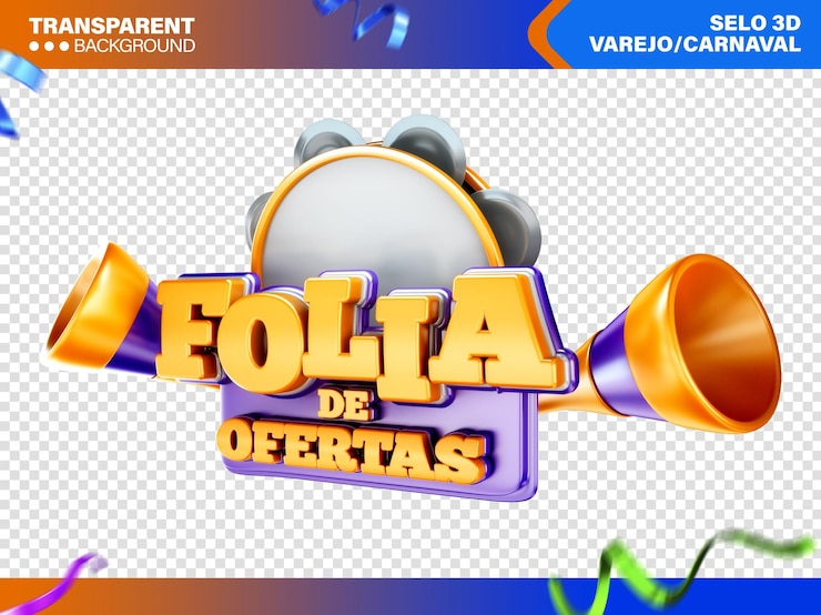 PSD grátis selo 3d festa de ofertas carnaval brasil promoção de supermercado folia de carnaval não brasil