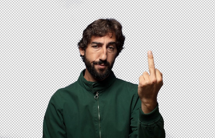 PSD grátis sentindo raiva irritada rebelde e agressiva virando o dedo do meio para lutar