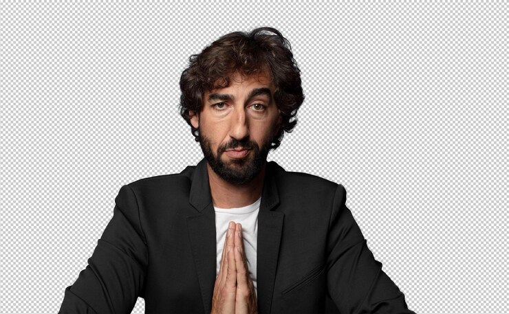 PSD grátis sentir-se preocupado esperançoso e religioso rezar fielmente com as palmas pressionadas implorando perdão