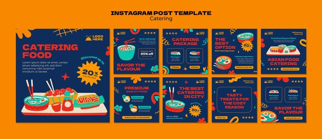 Serviço de catering de design plano postagens no Instagram