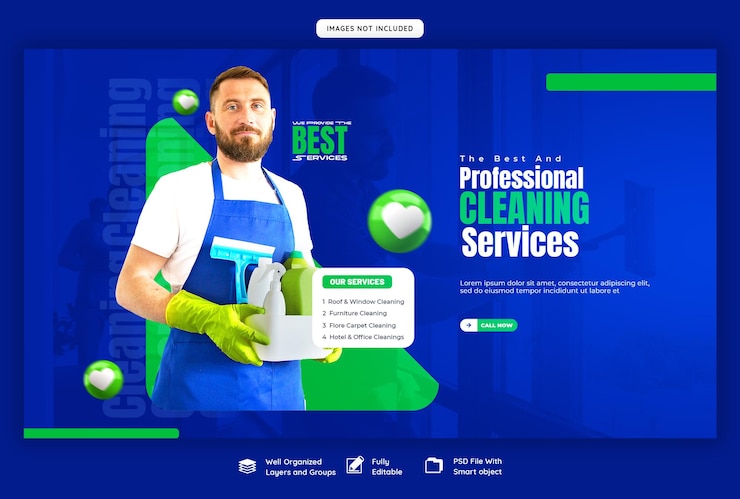 PSD grátis serviço de limpeza modelo de banner da web