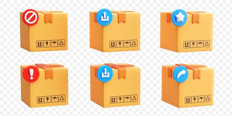 PSD grátis set de ícones de logística e embalagem entrega conceito de embalagem ilustração de fundo 3d