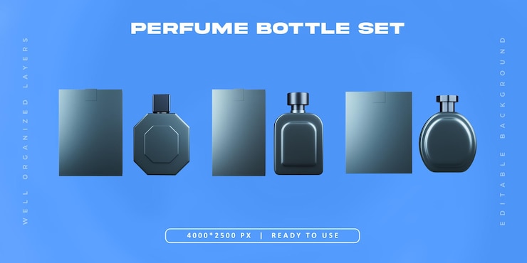 PSD grátis set de objetos de garrafa de spray de perfume isolado ilustração de renderização 3d