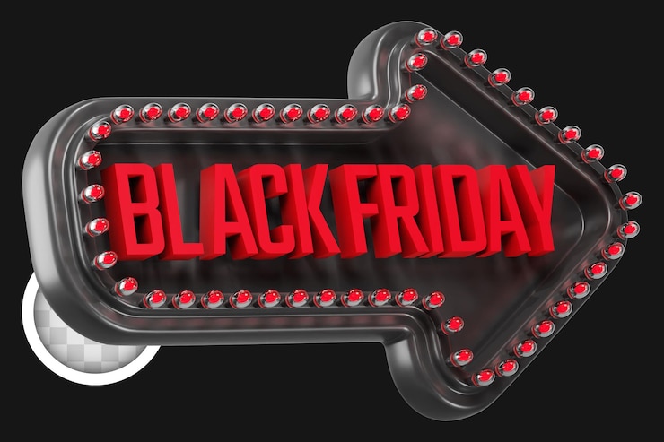 PSD grátis seta da black friday com ilustração 3d de luzes