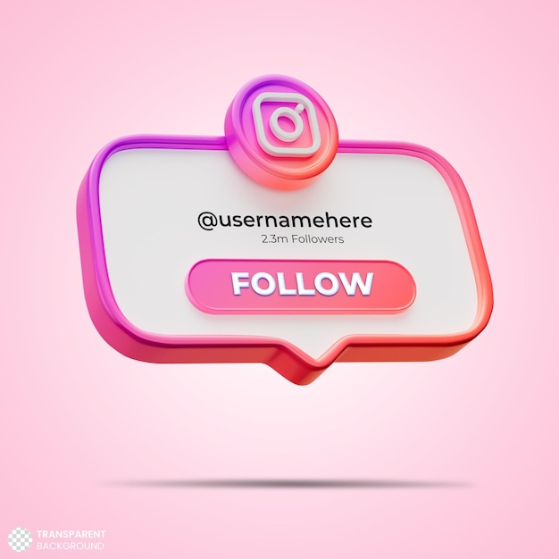 Siga-nos nas redes sociais do instagram banner de renderização 3d