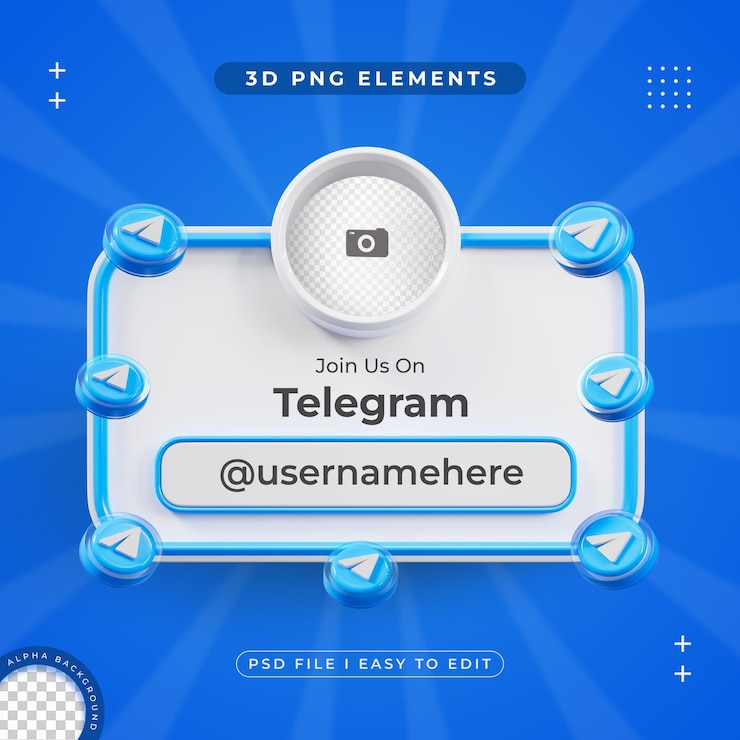PSD grátis siga-nos no perfil do telegram mídia social renderização 3d isolada para composição