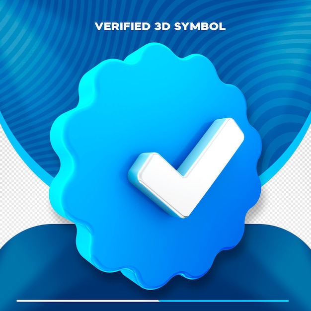 Símbolo 3d isolado mídia social verificação ícone verificado ok azul e branco