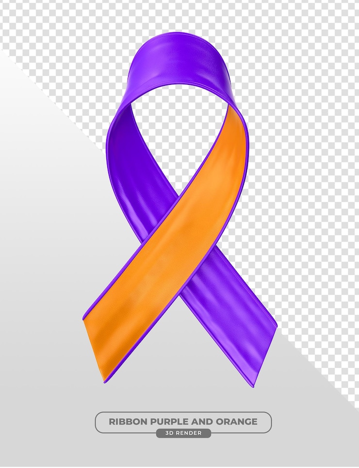 PSD grátis símbolo de campanha de conscientização de fevereiro roxo e laranja em renderização 3d
