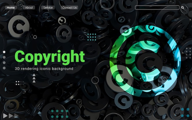 Sinal de copyright escuro fundo icônico abstrato para banner social e web anúncio renderização em 3d