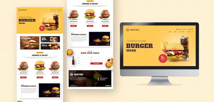 PSD grátis site de comida americana e modelo de aplicativo