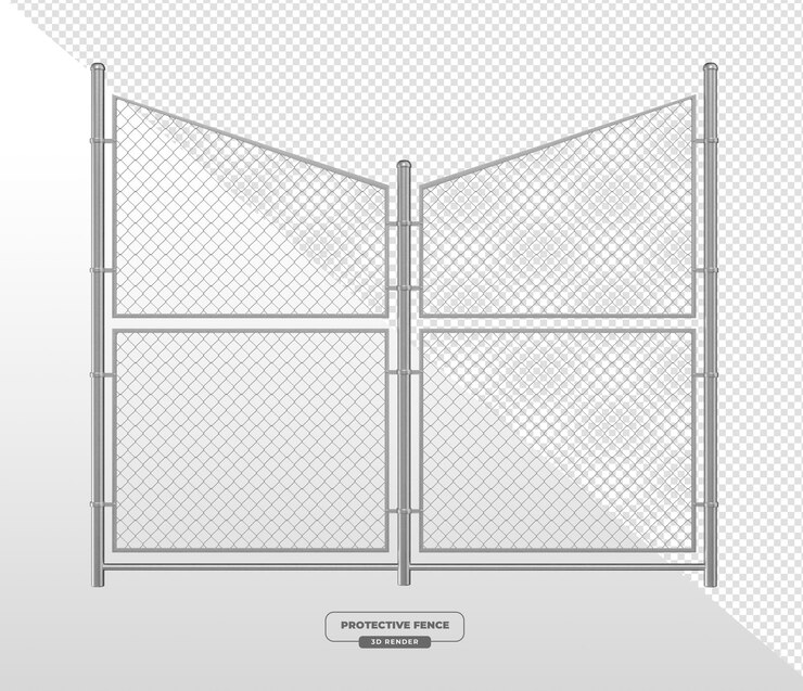 PSD grátis sloped top chain link fence gate com estrutura metálica em 3d