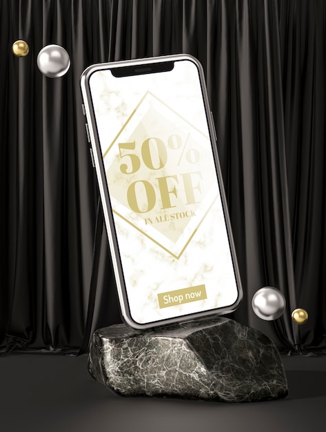 Smartphone de maquete 3d na pedra de mármore Psd grátis