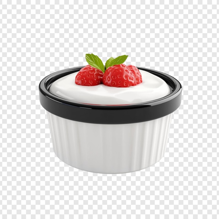 PSD grátis sobremesa cremosa com morangos e menta em um ramekin