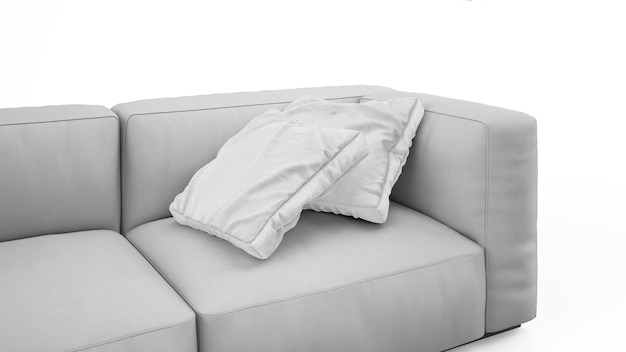 Sofá cinza elegante com almofadas isoladas