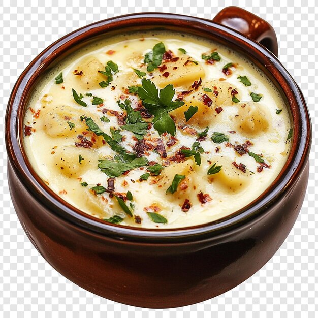 Sopa de batata cremosa em uma tigela rústica