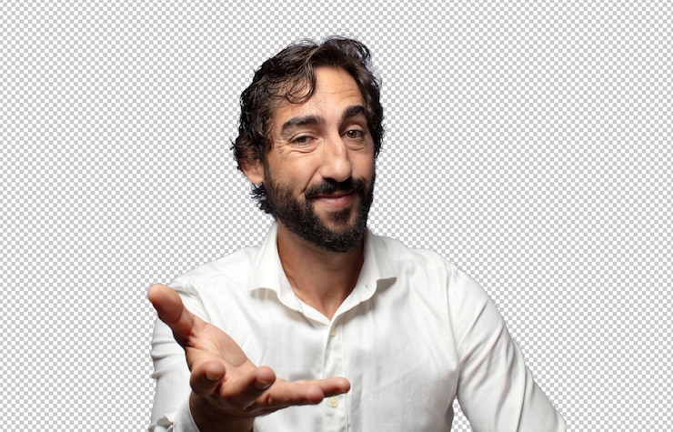 PSD grátis sorrindo parecendo feliz confiante e amigável oferecendo um aperto de mão para fechar um negócio cooperando