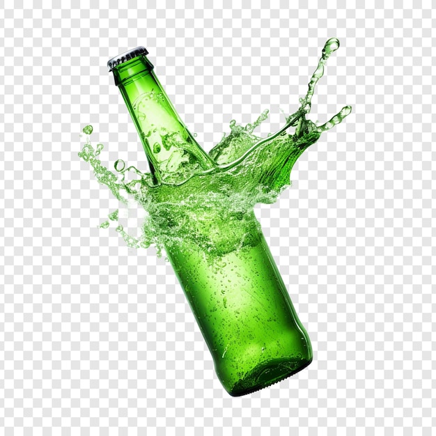 PSD grátis splash de água em uma garrafa verde isolada em fundo transparente