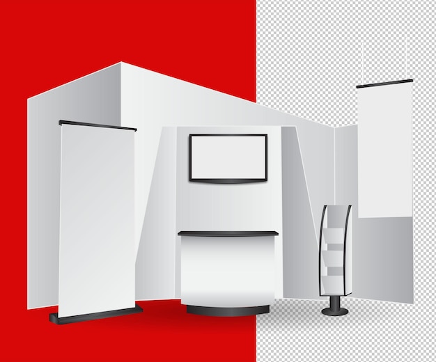 Stand de exposição de comércio em branco branco para apresentação com mesa de balcão de promoção